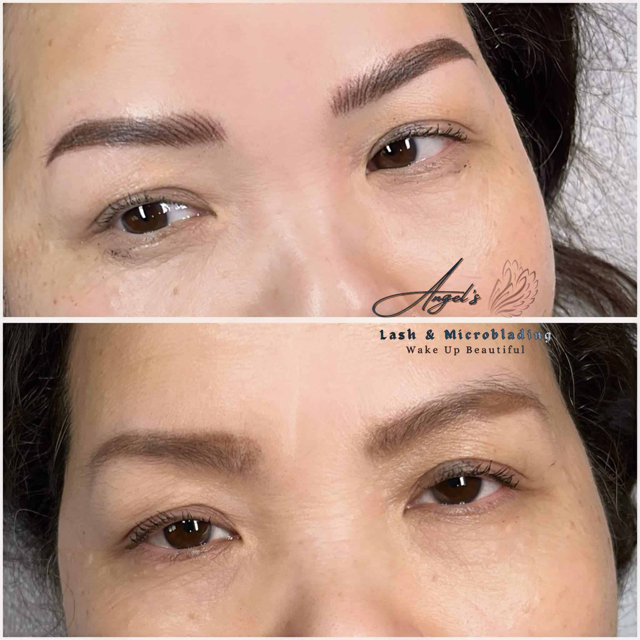 Combo brows before and after – natural hairstrokes with soft shading in McKinney TX
